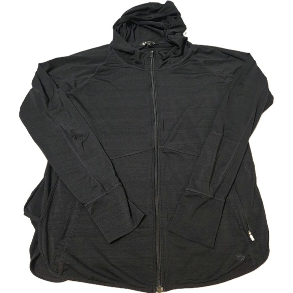 Athleta Women's Black Full Zip Hoodie Jacket Pockets Thumb Holes Size XL - Picture 2 of 7